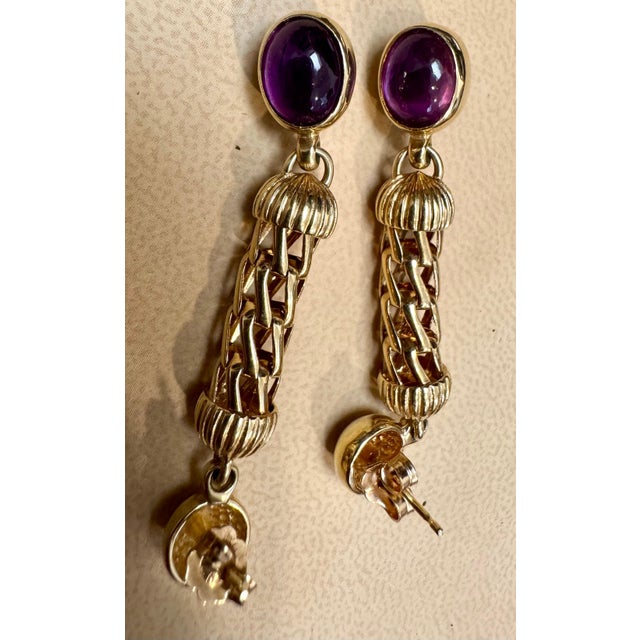 Early 21st Century Natural Amethyst & Garnet Simple Hanging / Dangling Earring in 14 Kt Yellow Gold For Sale - Image 5 of 18