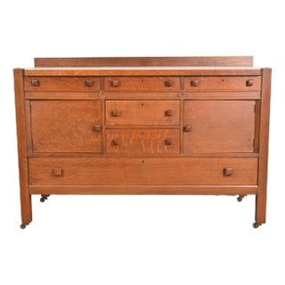 Stickley Brothers Style Antique Mission Tiger Oak Arts & Crafts Sideboard or Bar Cabinet, Circa 1900 For Sale