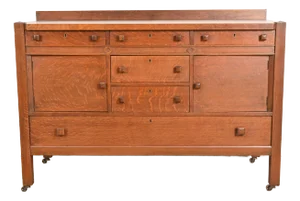 Stickley Brothers Style Antique Mission Tiger Oak Arts & Crafts Sideboard or Bar Cabinet, Circa 1900