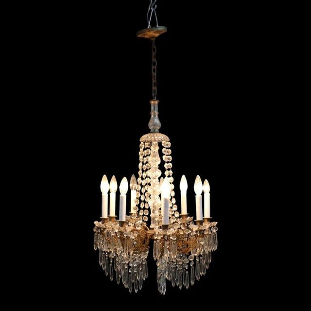 Glass Vintage French Empire Style Cut Crystal & Glass 9-Light Basket Chandelier C1940 For Sale - Image 7 of 7