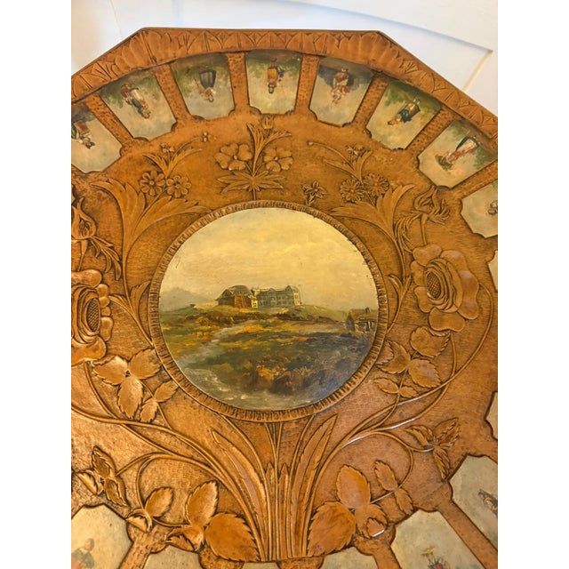 Antique Swiss Black Forest Hand Painted Walnut and Beech Folk Art Occasional Lamp Side Table, 1900 For Sale - Image 10 of 15