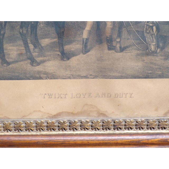 Antique Equestrian Horse Lithograph Print Oak Wood Gilt Gesso Double Frame For Sale - Image 9 of 13