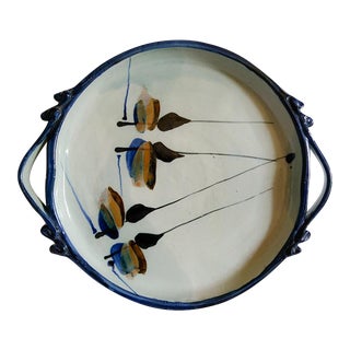 Vintage Studio Pottery Large Tray With Handles Abstract Organic Design Signed / Dated For Sale
