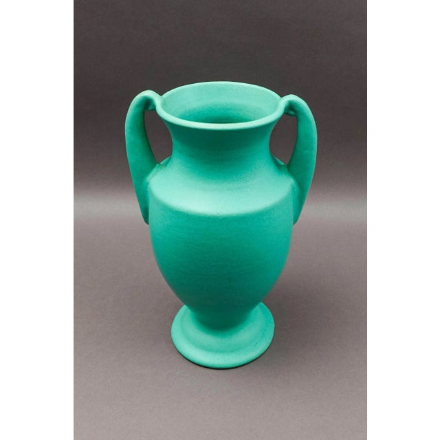 Phaltzgraff York, Pennsylvania 146 Vintage Arts & Crafts Green Pottery Handled Vase. Measures approximately 8" long, 6"...