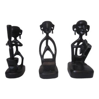 African Carved Wood Figures - Set of 3 For Sale