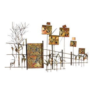Curtis Jere Style Brass and Copper Brutalist Brazed Metal Wall Sculpture For Sale