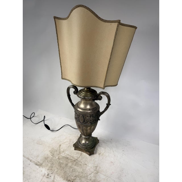 Antique Brass Table Lamp with Silk Shade, 1890s For Sale - Image 11 of 18
