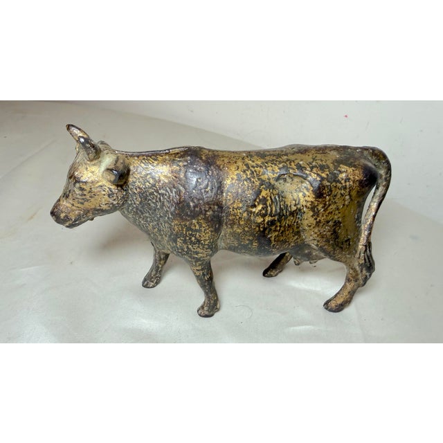 Metal Antique 1920's Cast Iron Gold Cow Animal Still Coin Penny Bank – A.c. Williams For Sale - Image 7 of 11