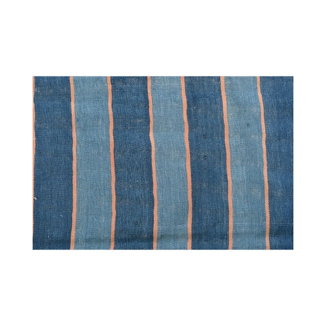 1950s 1950s Vintage Dhurrie Flat Weave in Blue & Red Stripes by Rug & Kilim For Sale - Image 5 of 6