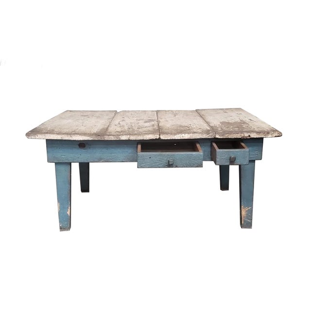 Gustavian (Swedish) Antique Swedish Gustavian Style Rustic Organic Pine Wood Coffee Table French For Sale - Image 3 of 4