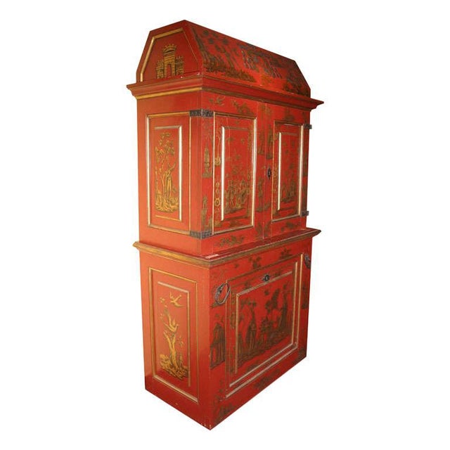 Chinoiserie Red and Gilt Painted Tall Bookcase For Sale - Image 10 of 10