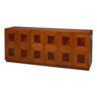 Old-World Marquetry Credenza, 86" - Walnut and Oak With Burl-Inset For Sale