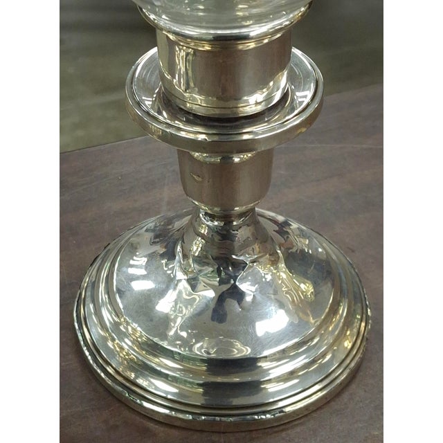 Pair Revere Silversmiths Weighted Sterling Silver & Crystal Shade Candle Holders For Sale - Image 9 of 9