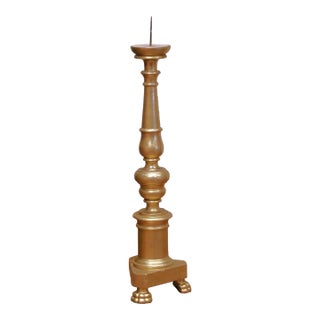 19th Century Italian Baroque Carved Giltwood Altar Candlestick For Sale
