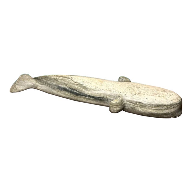 Vintage Canadian Inuit Argillite Stone Whale Carving by Mina Iqaluq (20th Century) For Sale