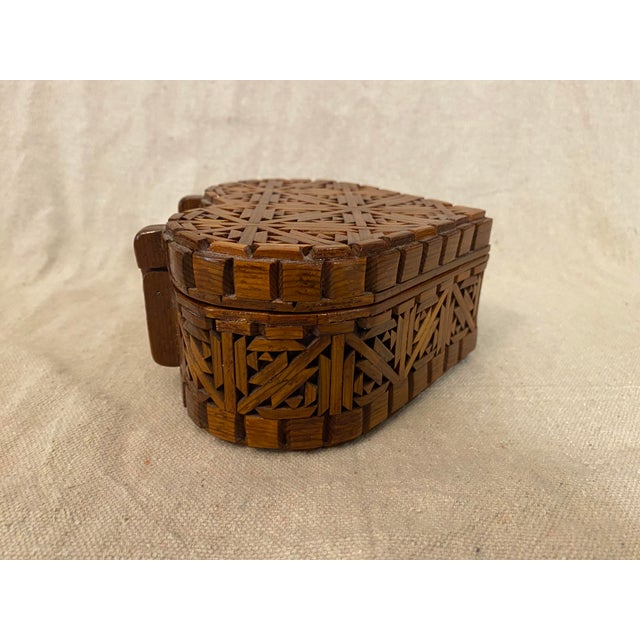 Late 20th Century Heart Shaped Hinged Lid Tramp Art Folk Art Trinket Box For Sale In Raleigh - Image 6 of 12