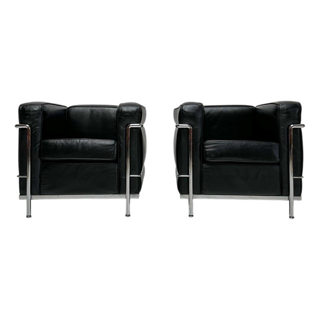Vintage Black Leather LC2 Armchair by Le Corbusier & Charlotte Perriand for Cassina, 1990s For Sale