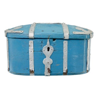 Antique Swedish Blue Painted Shaped Strong Box, 1860 For Sale
