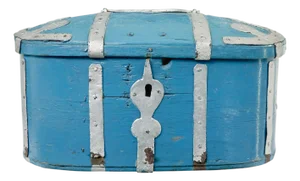 Antique Swedish Blue Painted Shaped Strong Box, 1860