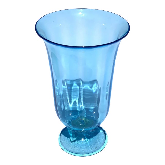 Vintage Mid 20th Century Aqua Glass Footed Vase For Sale