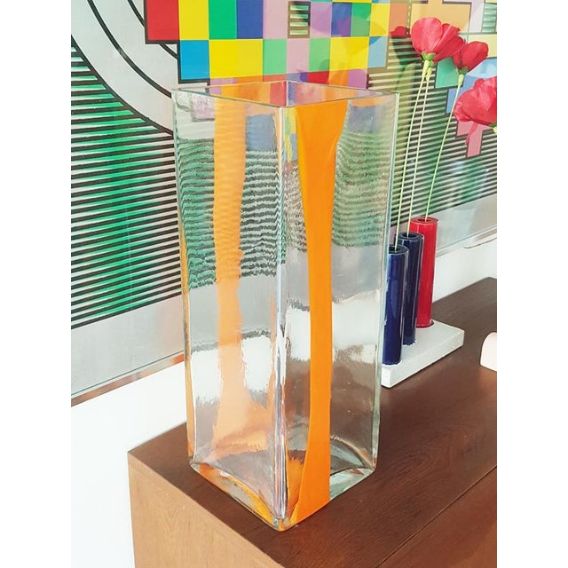 Large Orange and Clear Murano Glass Vase by Cardin for Venini, 1970s For Sale - Image 11 of 13