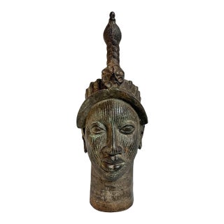 Antique Old Bronze Nigeria Edo Ife Head Sculpture For Sale
