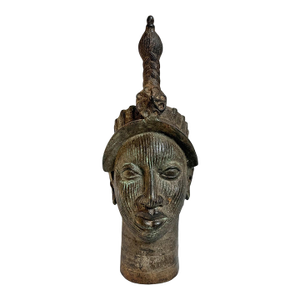 Antique Old Bronze Nigeria Edo Ife Head Sculpture