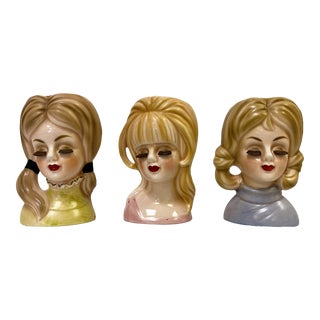 1950's Rubens Japan Porcelain Head Vases With Original Labels Set of 3 For Sale