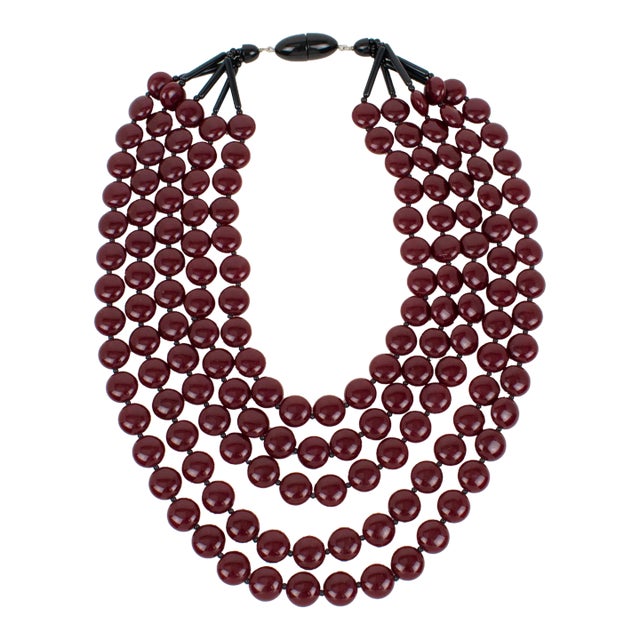 Angela Caputi Red Bordeaux Resin Multi-Strand Choker Necklace For Sale