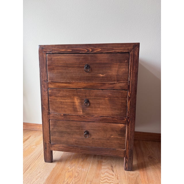 Rustic Pair of Circa Loft Rustic Wood Three-Drawer Bedside Chests For Sale - Image 3 of 9