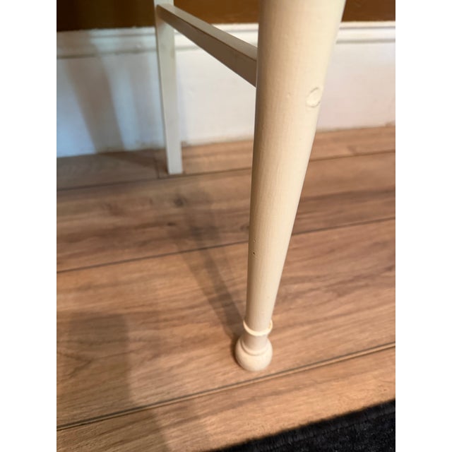 Vintage Cane and Wood Vanity Chair With Custom Blue Leather Tufted Cushion For Sale - Image 10 of 15