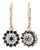 Late 20th Century Pair of 0.96ctw Sapphire Diamond Flower Cluster Dangle Earrings 14k Gold Lever Backs For Sale