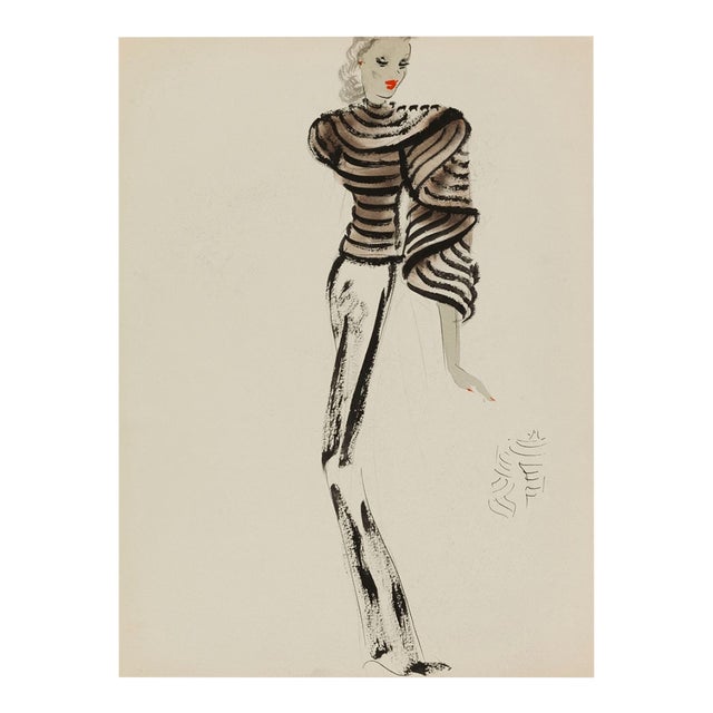 Vintage French Fashion Art Print – Art Deco Couture Illustration, 18" X 24" For Sale