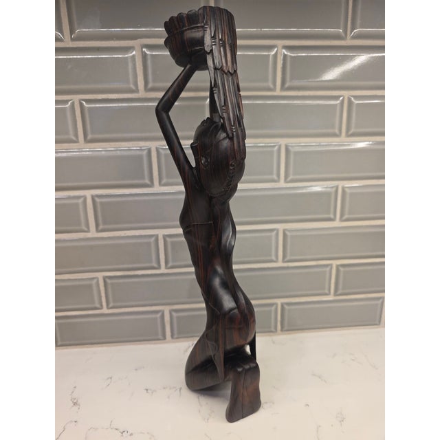 Vintage Mid-Century Balinese Modernist Water Carrier – 14-Inch Two-Tone Ebony Carving For Sale In Phoenix - Image 6 of 10