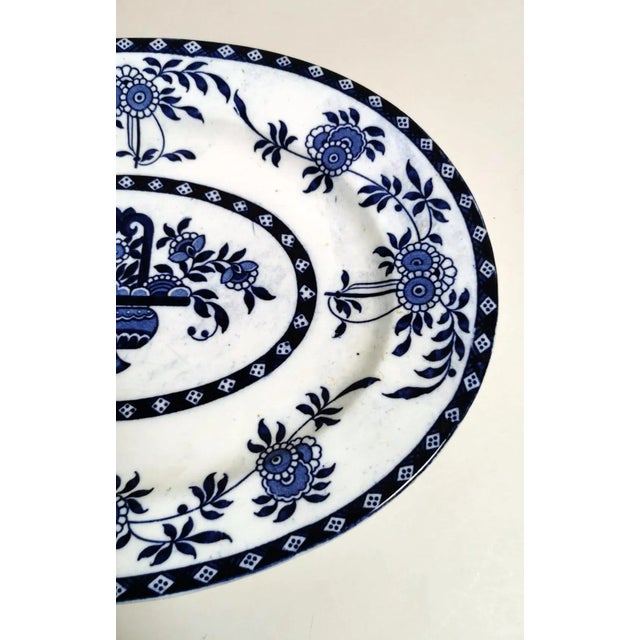 Antique Staffordshire Potteries English Platter With Blue Transferware Decorations For Sale - Image 6 of 13