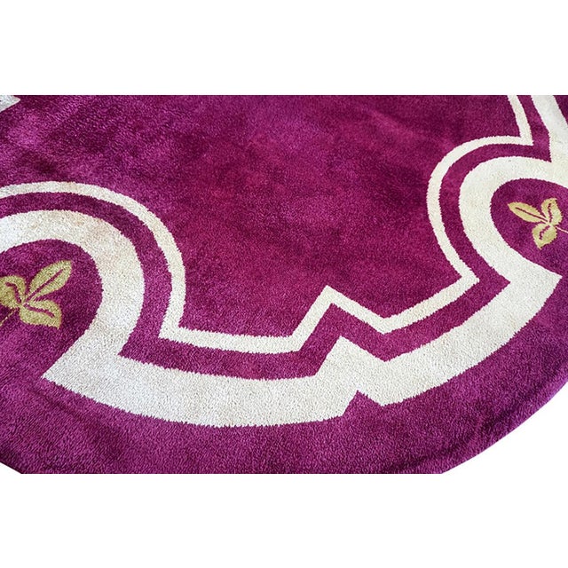 Early 20th Century 1930s Purple Round Minimalist Antique French Art Deco Rug 9' 2" X 9' 2" Handknotted Wool Carpet For Sale - Image 5 of 7