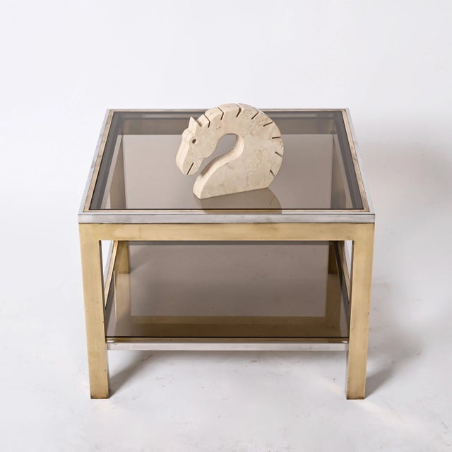 Mid-Century Italian Brass Chrome and Glass Coffee Table, 1970s For Sale - Image 13 of 18