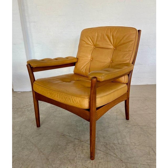 1970s Vintage Swedish Tan Leather and Wood Lounge Chair by Göte Möbler, 1970s For Sale - Image 5 of 18