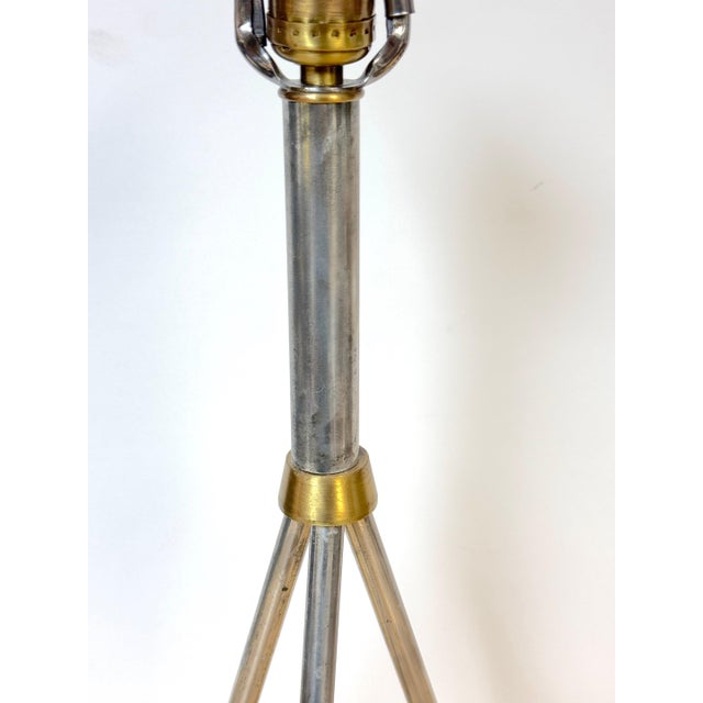 French Modern Brass & Steel Tripod Lamp, Attributed to Jacques Adnet For Sale - Image 12 of 12