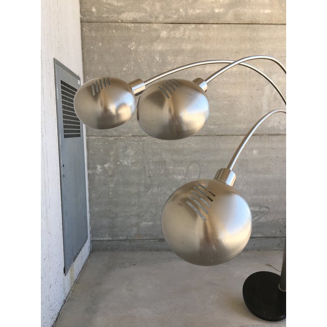 1970s Chrome Arc Design Lamp With Three Lights in Spherical lamp shades For Sale - Image 11 of 13
