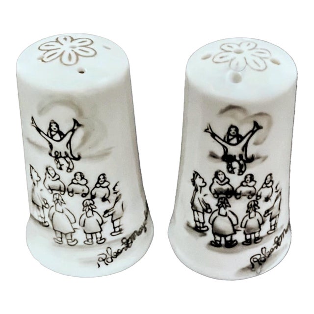 1950s Robert Mayokok Inuit Folk Art Porcelain Salt & Pepper Shakers - A Pair For Sale