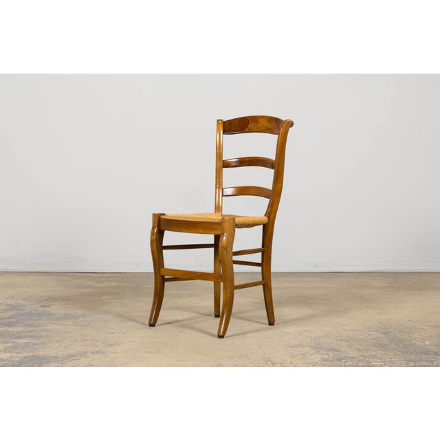 Brown Set of 12 French Louis Philippe Style Walnut Dining Chairs With Rush Seats For Sale - Image 8 of 18