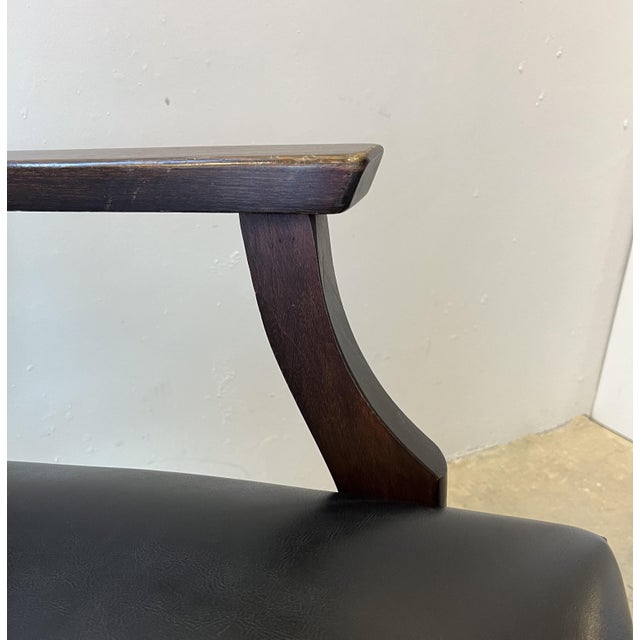 Mid-20th Century Black, Button-Tufted, Faux Leather Accent Chair With Wooden Legs & Arms - Vintage Charm! For Sale - Image 9 of 15