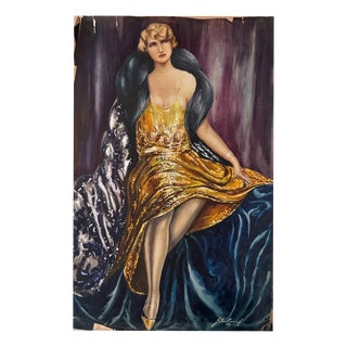 Carl H. Berberich, Elegant Lady in Gold Dress, Oil Painting on Canvas For Sale