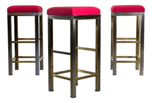 Vintage Steel and Brass Bar Stools, 1970s, Set of 3