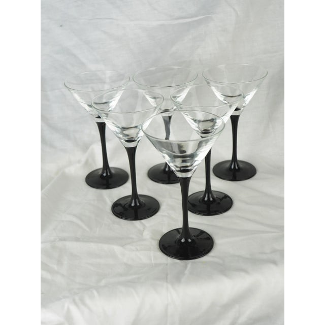 1980s Luminarc French Martini Glasses With Black Stems - Set of 6 For Sale - Image 4 of 11