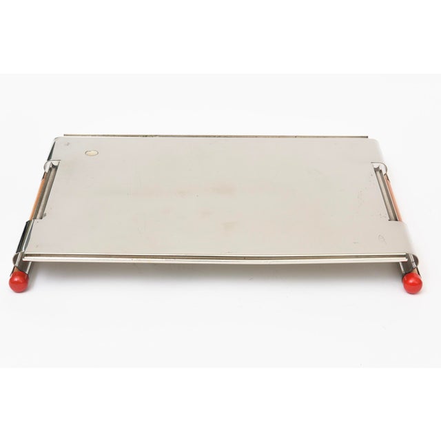 Silver Vintage Italian Larry Laslo for Towle Futura Rectangular Silver Plate Tray With Wood and Red Resin For Sale - Image 8 of 10