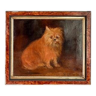 Distressed Antique Dog Oil Painting Framed, Late 1800's Portrait of a Dog For Sale