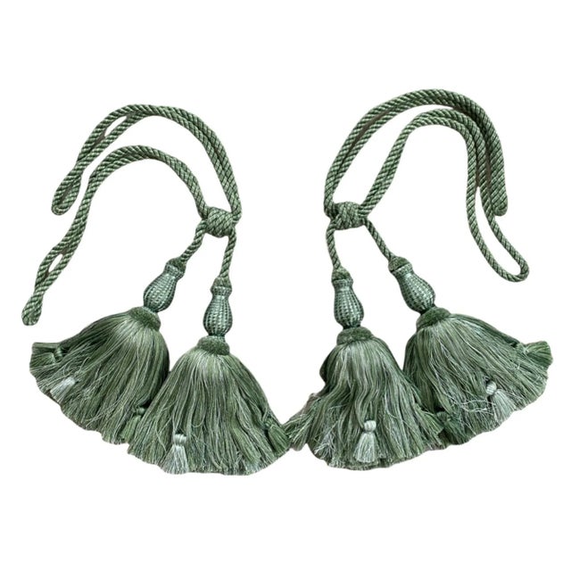 2010s Contemporary Mint Green Double Tassel Tieback- a Pair For Sale - Image 5 of 5