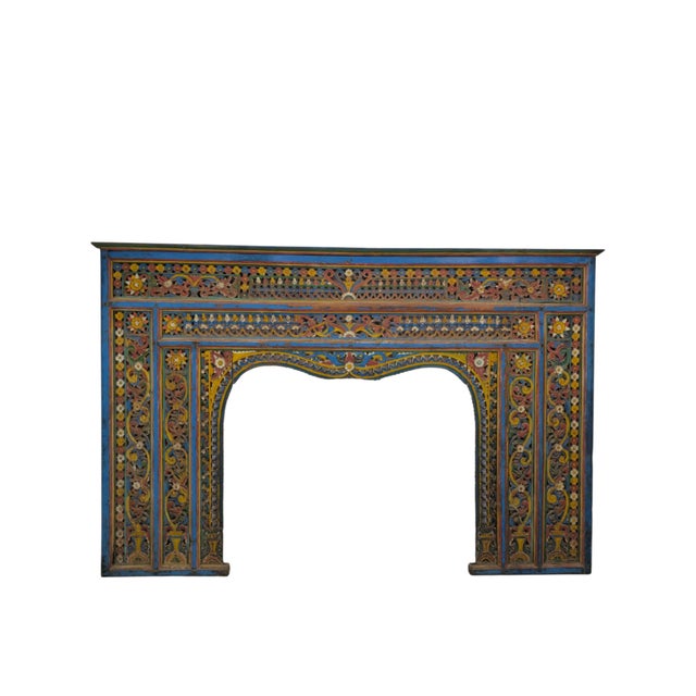 Large Early 19th Century Polychrome Carved Wood Fireplace Surround, India For Sale - Image 11 of 11